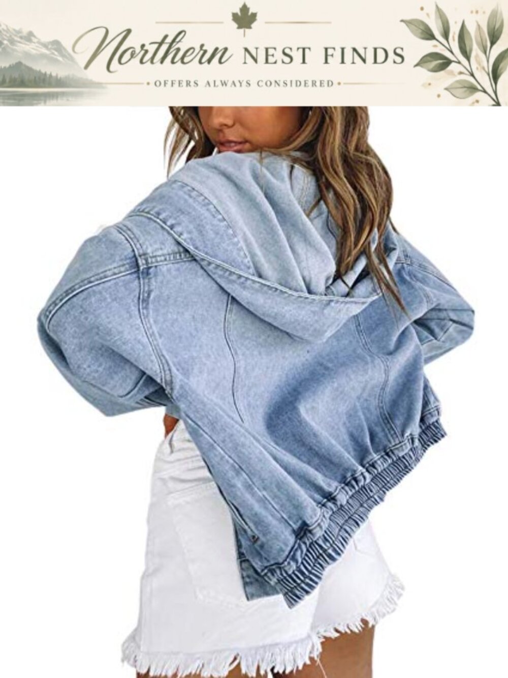 Oversized Cotton Denim Jacket Button Up Hooded Varsity Style
